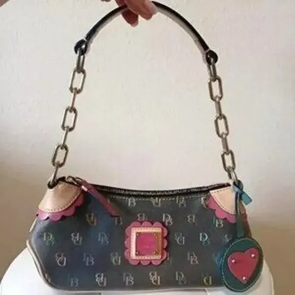 VTG Rare Dooney & Bourke Gray Multicolor Logo Baguette Bag Y2K 90s - Picture 2 of 16